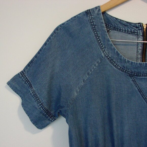 J. Crew Chambray Denim Dress Blue Preppy Tencel Short Sleeve Mini Size Small - Picture 9 of 16